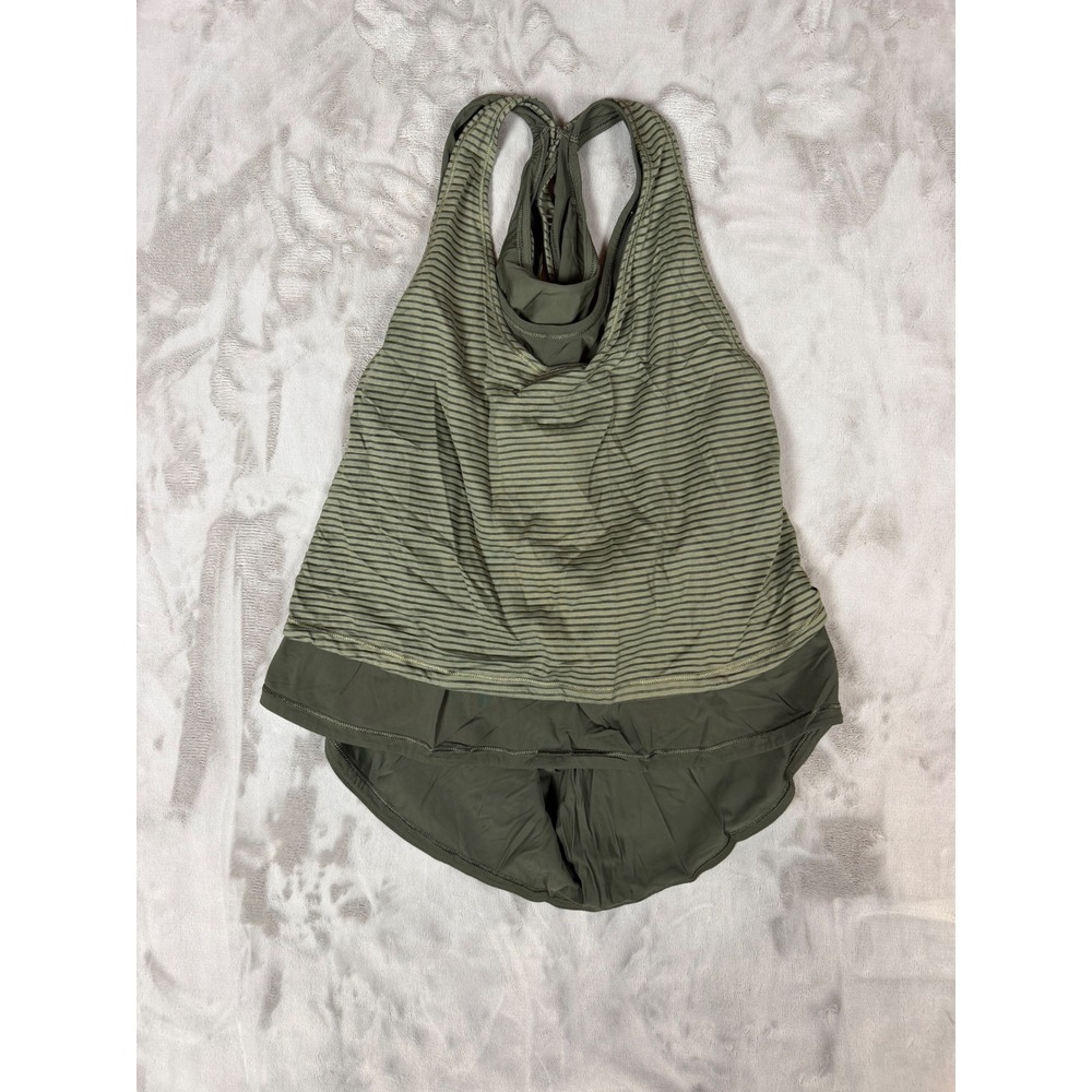 Lululemon Athletica Striped Layered Racerback Tank Top with Built-in Bra Green